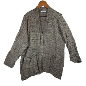 Vtg Yasuko Kurisaka Cardigan Beige Womens Kimono Woven Lagenlook Cottagecore